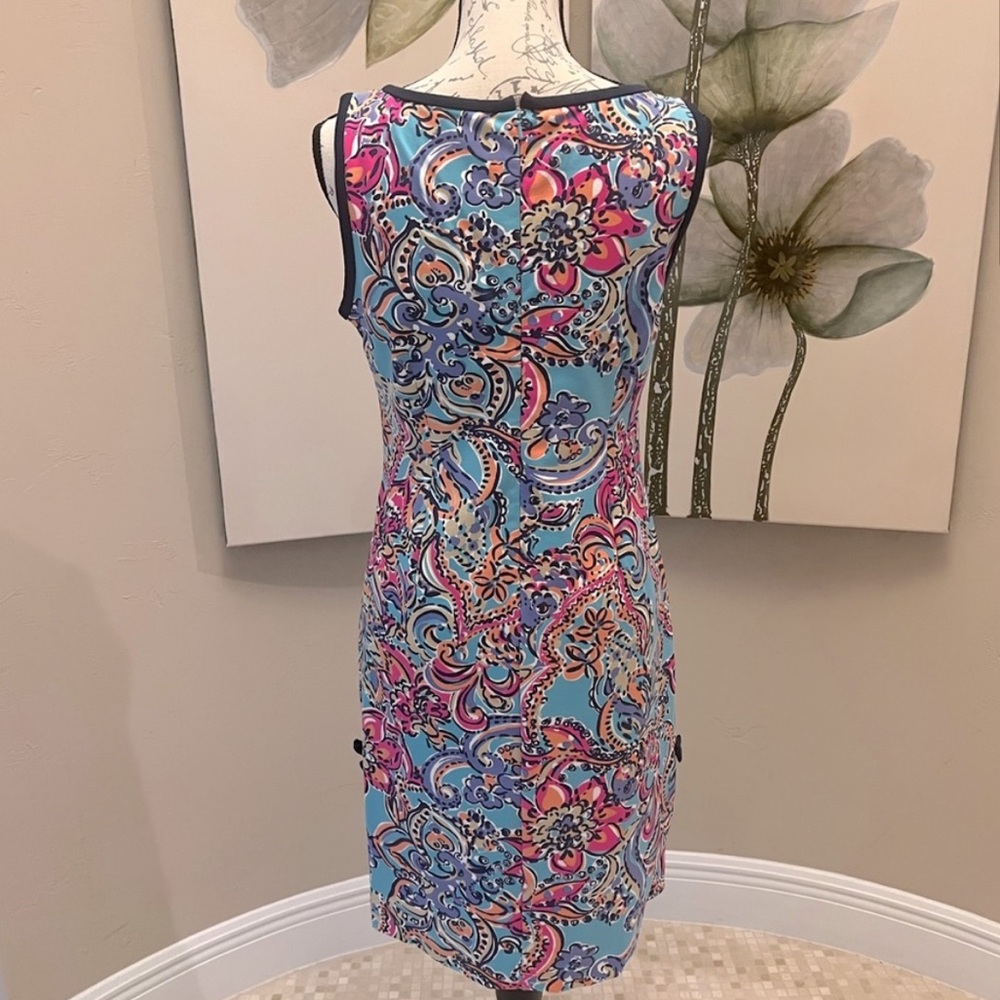 🩷LILLY PULITZER Francesca Aqua Bait & Switch Sleeveless Sheath Dress size M - Picture 3 of 8